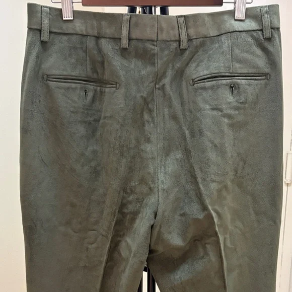 Men's Olive Suede Leather Green Pants Size 34